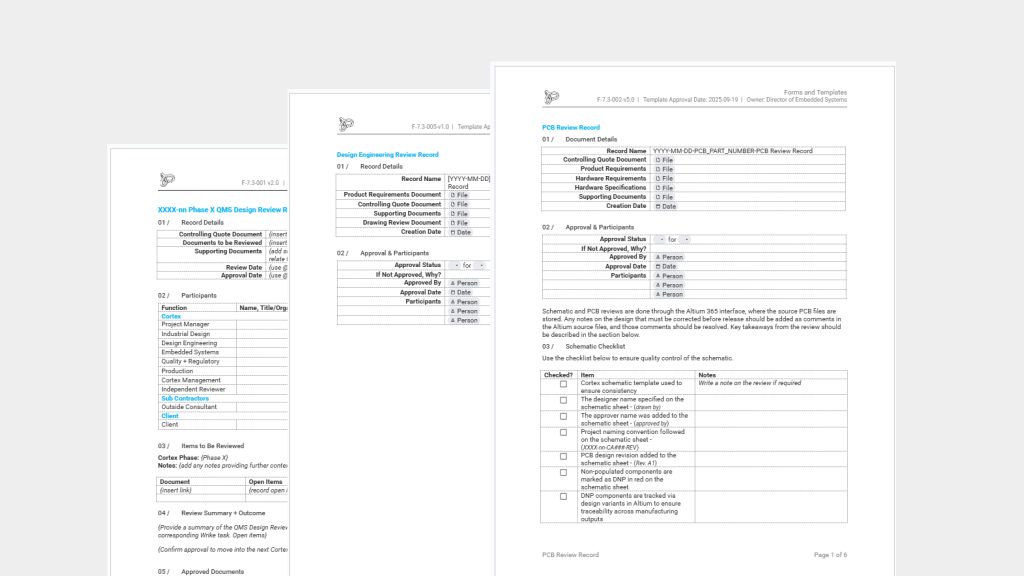 Example of Cortex documents for Medical device Design Reviews